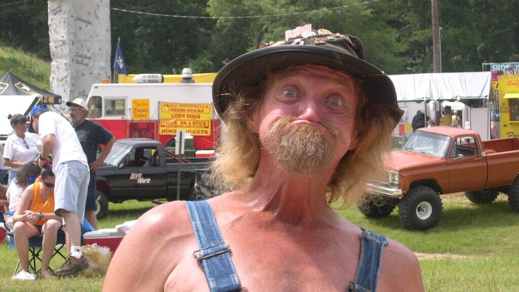 Competitors participating in the hubcap toss during the Redneck Games, one of the strangest sports in the USA.