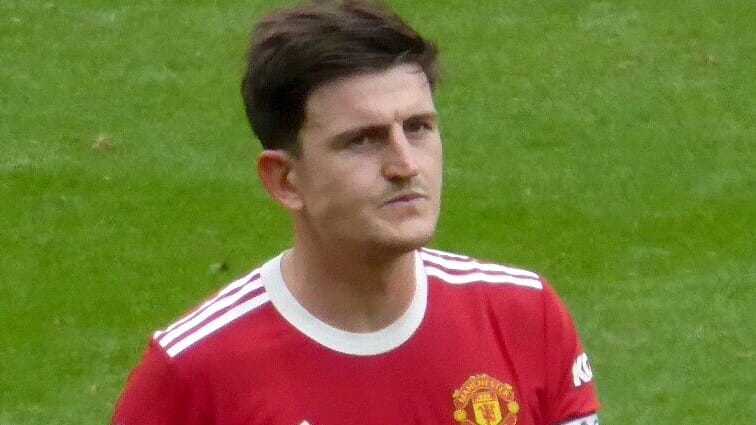Harry Maguire, one of the heaviest Premier League football players, playing for Manchester United