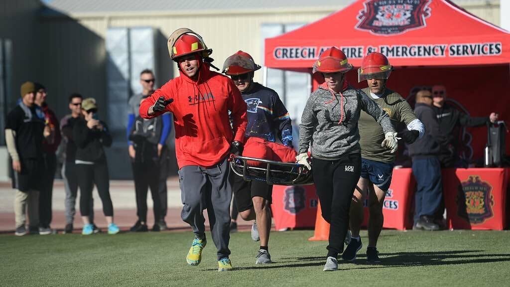 Firefighters competing in water-pumping contests at the Fireman’s Muster, one of the strangest sports in the USA.