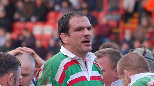 Martin Johnson, one of the greatest British rugby players, leading England to Rugby World Cup glory in 2003.