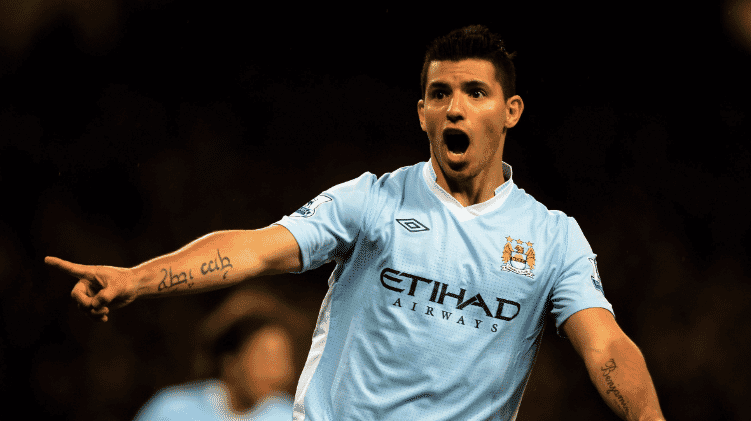Sergio Agüero celebrating one of the Greatest Premier League Goals after his last-minute winner against QPR in 2012.